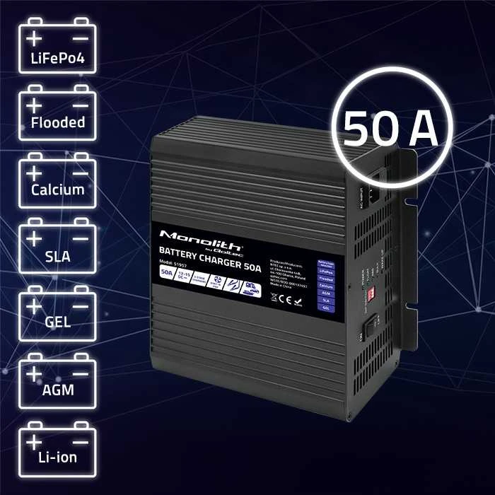 Akumuliatorius Qoltec 51957 Išmanusis „Monolith“ įkroviklis LiFePO4 AGM GEL SLA akumuliatoriams | 50A | 12V