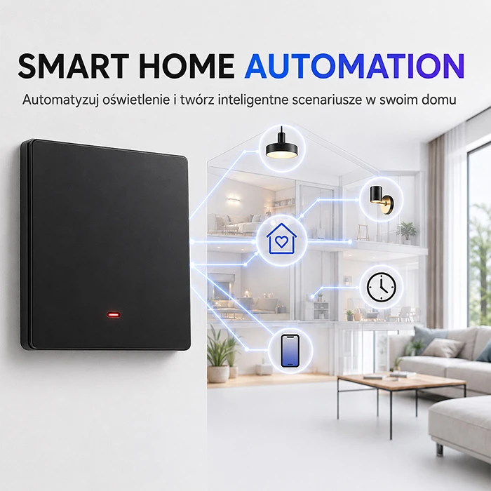 Qoltec Inteligentny 1-kanałowy jungiklis wyłącznik światła | Wi-Fi | Timer | Tuya | Smart life | Juodas