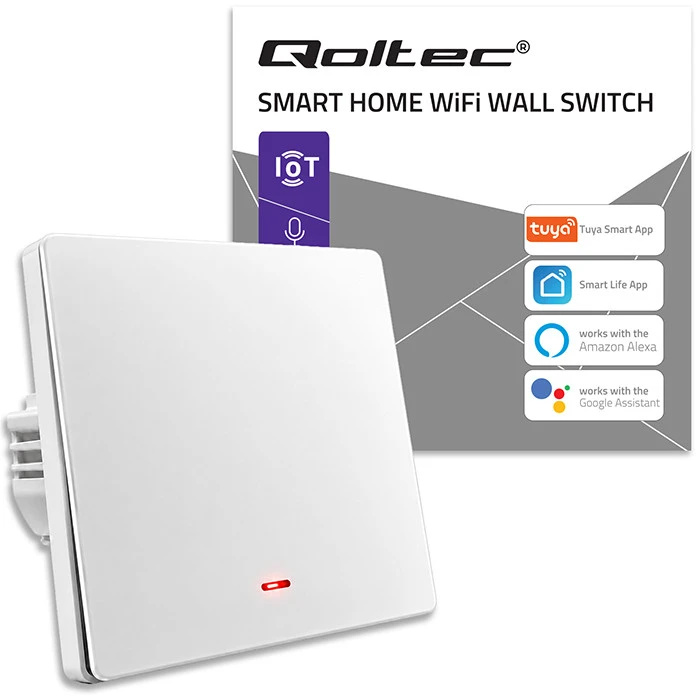 Qoltec Inteligentny 1-kanałowy jungiklis wyłacznik światła | Wi-Fi | Timer | Tuya | Smart life | Baltas