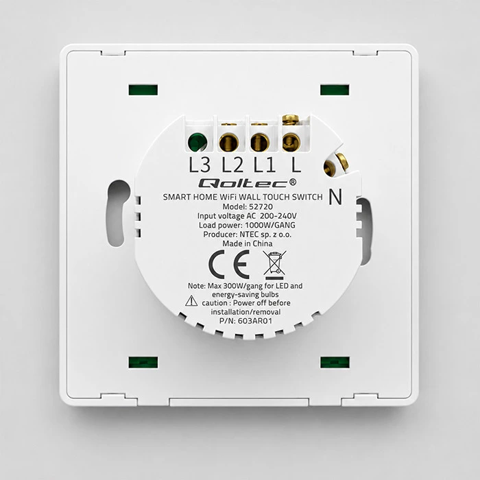 Qoltec Inteligentny 2-kanałowy jungiklis wyłacznik światła | Wi-Fi |Timer| Tuya | Smart life | Baltas