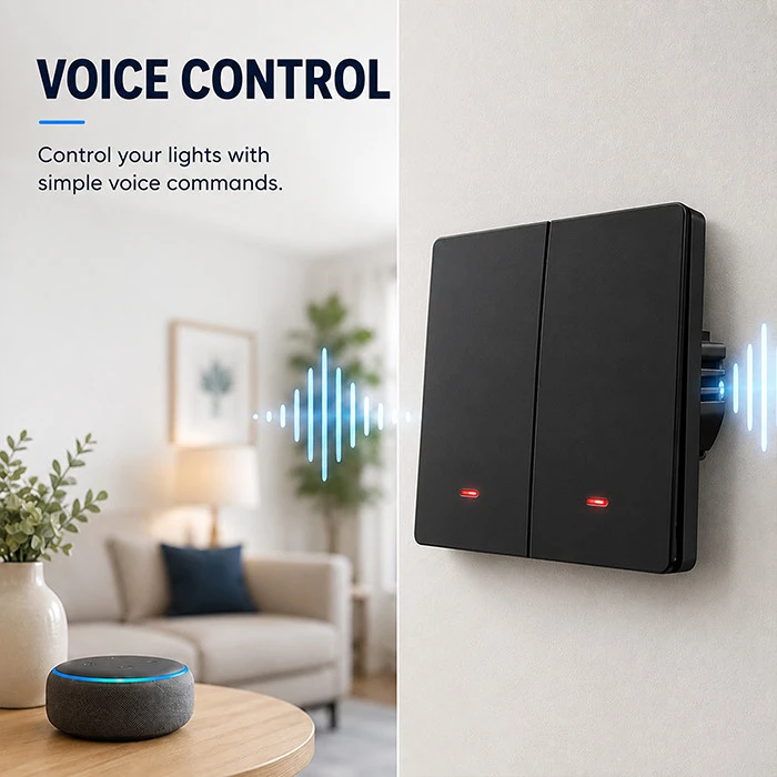 Qoltec Inteligentny 2-kanałowy jungiklis wyłącznik światła | Wi-Fi | Timer | Tuya | Smart life | Juodas