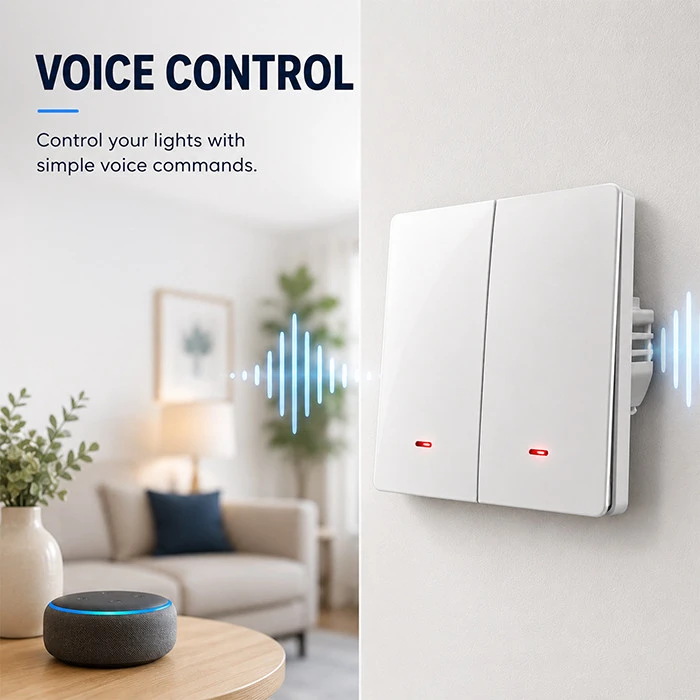 Qoltec Inteligentny 2-kanałowy jungiklis wyłacznik światła | Wi-Fi |Timer| Tuya | Smart life | Baltas