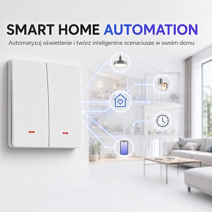 Qoltec Inteligentny 2-kanałowy jungiklis wyłacznik światła | Wi-Fi |Timer| Tuya | Smart life | Baltas