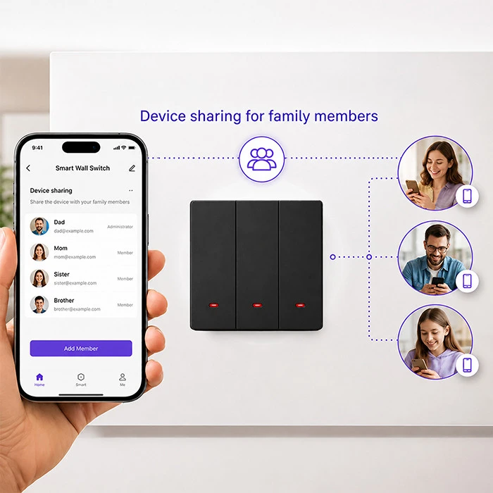 Qoltec Inteligentny 3-kanałowy jungiklis wyłącznik światła | Wi-Fi | Timer | Tuya | Smart life | Juodas