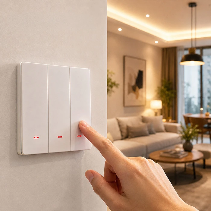 Qoltec Inteligentny 3-kanałowy jungiklis wyłacznik światła | Wi-Fi | Timer| Tuya | Smart life | Baltas