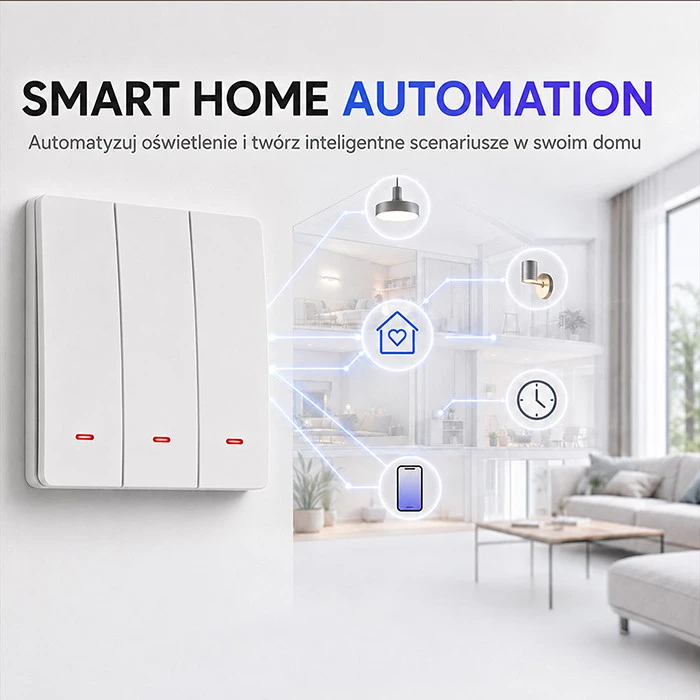 Qoltec Inteligentny 3-kanałowy jungiklis wyłacznik światła | Wi-Fi | Timer| Tuya | Smart life | Baltas