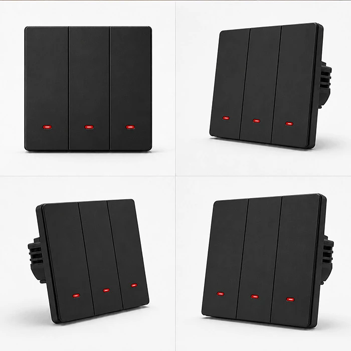Qoltec Inteligentny 3-kanałowy jungiklis wyłącznik światła | Wi-Fi | Timer | Tuya | Smart life | Juodas