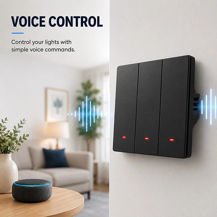 Qoltec Inteligentny 3-kanałowy jungiklis wyłącznik światła | Wi-Fi | Timer | Tuya | Smart life | Juodas