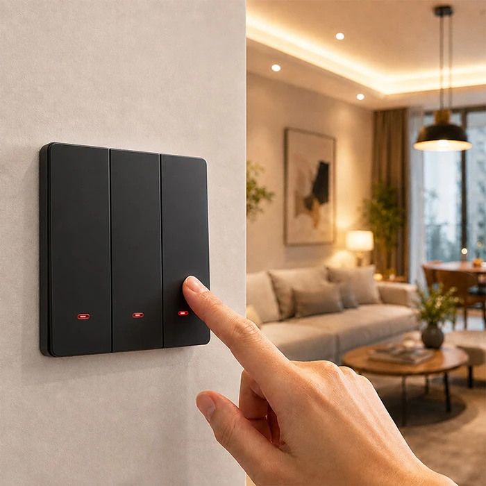 Qoltec Inteligentny 3-kanałowy jungiklis wyłącznik światła | Wi-Fi | Timer | Tuya | Smart life | Juodas