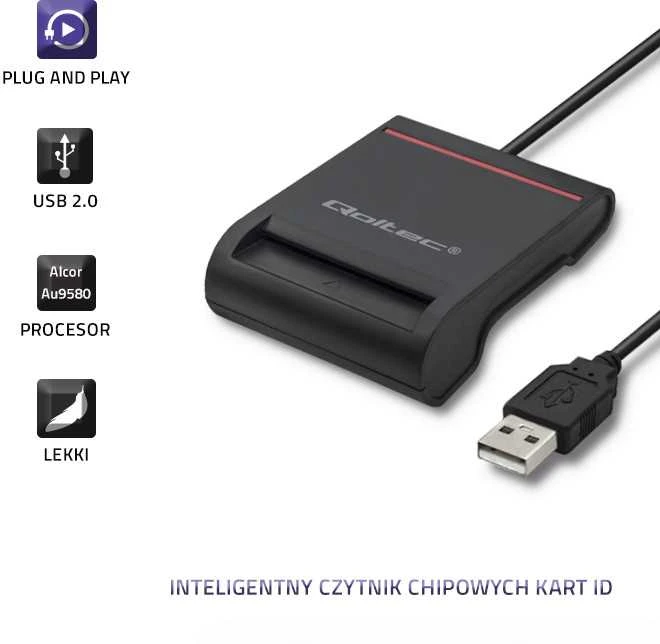 QOLTEC Smart chip ID kortelių skaitytuvas USB 2.0 Plug&Play