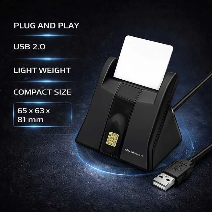 QOLTEC Smart chip ID kortelių skaitytuvas USB 2.0 Plug&Play vertikalus