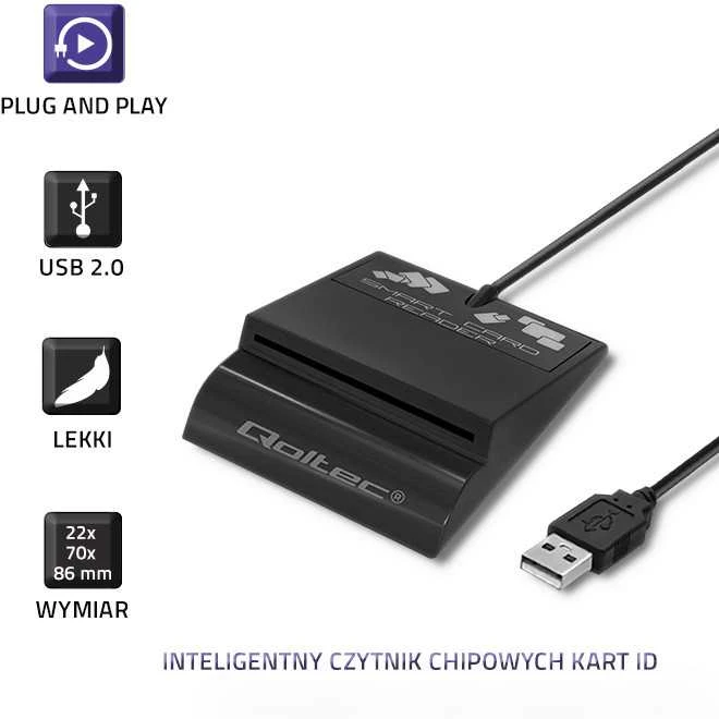 QOLTEC 50636 Intelligent Smart ID lustinių kortelių skaitytuvas SCR0636 USB tipo C