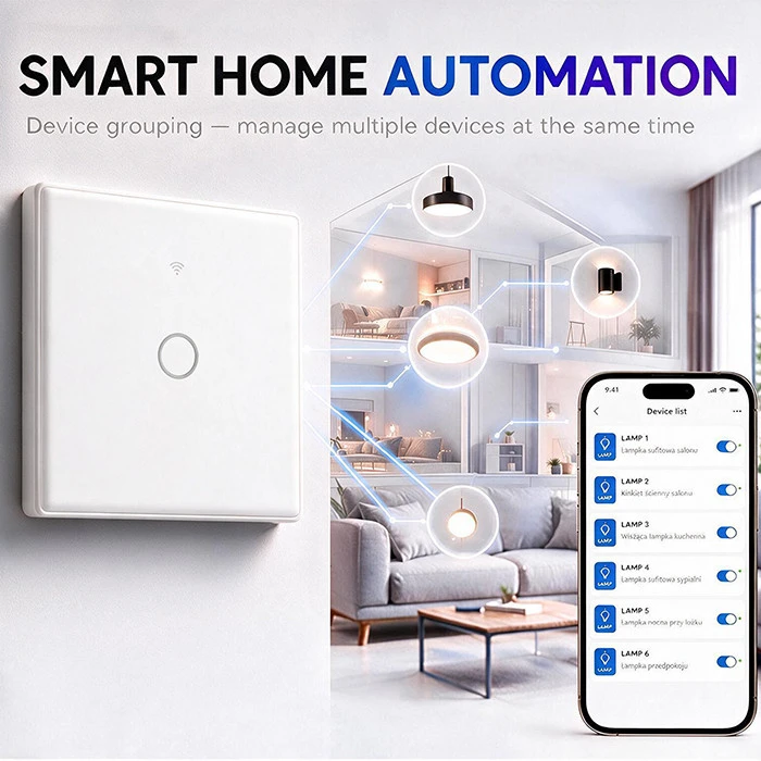 Qoltec Inteligentny dotykowy 1-kanałowy jungiklis wyłącznik światła | Wi-Fi | Timer | Tuya | Smart life | Hartowane szkło | Baltas