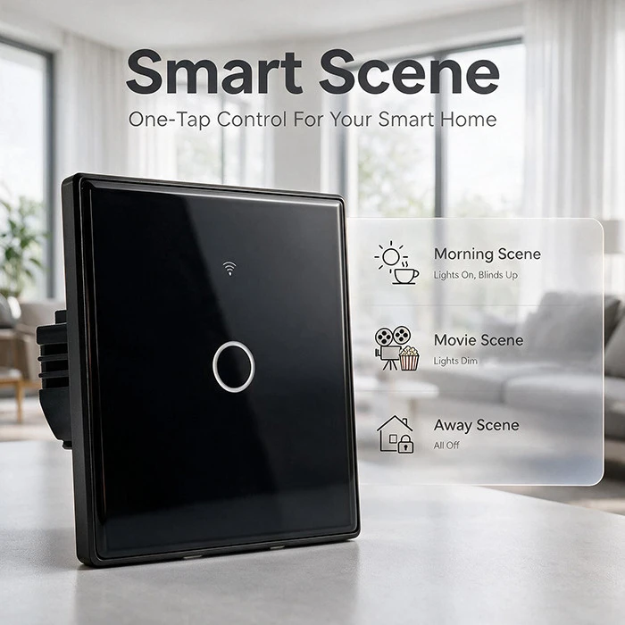 Qoltec Inteligentny dotykowy 1-kanałowy jungiklis wyłącznik światła | Wi-Fi | Timer | Tuya | Smart life | Hartowane szkło | Juodas