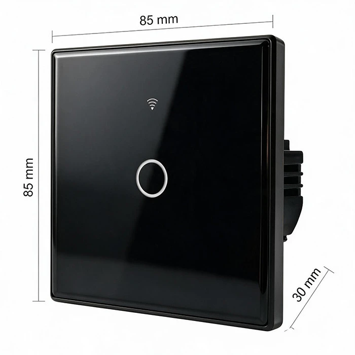 Qoltec Inteligentny dotykowy 1-kanałowy jungiklis wyłącznik światła | Wi-Fi | Timer | Tuya | Smart life | Hartowane szkło | Juodas