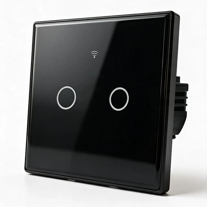 Qoltec Inteligentny dotykowy 2-kanałowy jungiklis wyłącznik światła | Wi-Fi | Timer | Tuya | Smart life | Hartowane szkło | Juodas