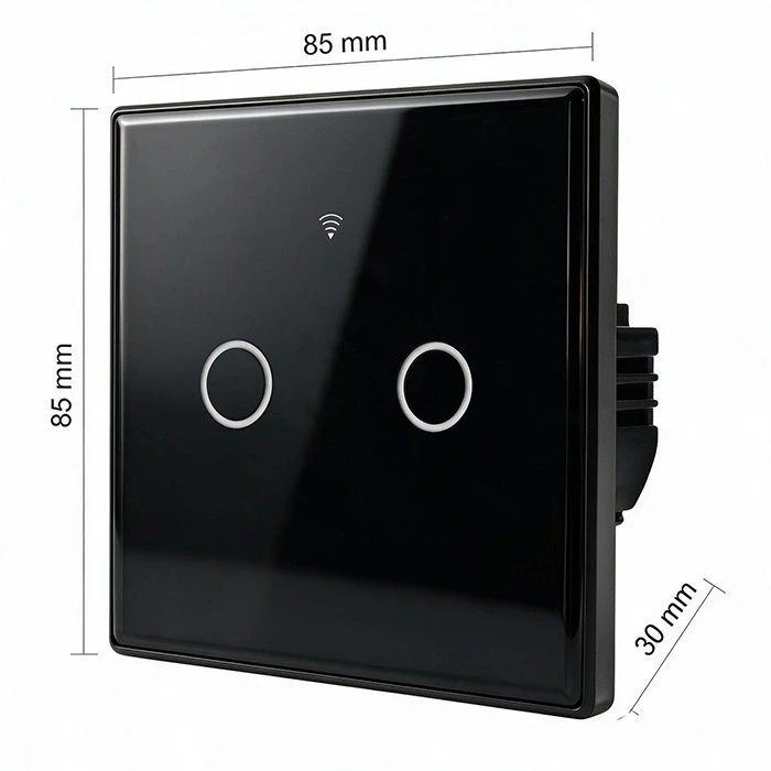 Qoltec Inteligentny dotykowy 2-kanałowy jungiklis wyłącznik światła | Wi-Fi | Timer | Tuya | Smart life | Hartowane szkło | Juodas