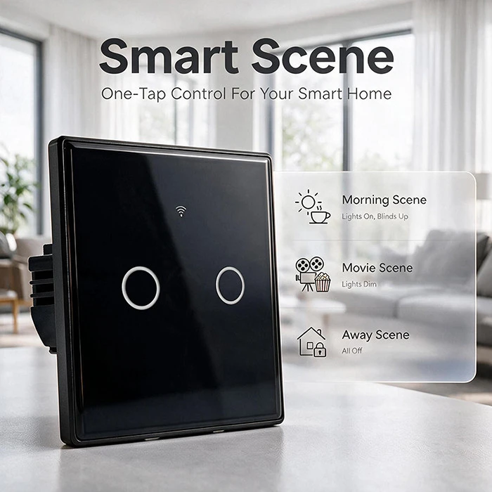 Qoltec Inteligentny dotykowy 2-kanałowy jungiklis wyłącznik światła | Wi-Fi | Timer | Tuya | Smart life | Hartowane szkło | Juodas