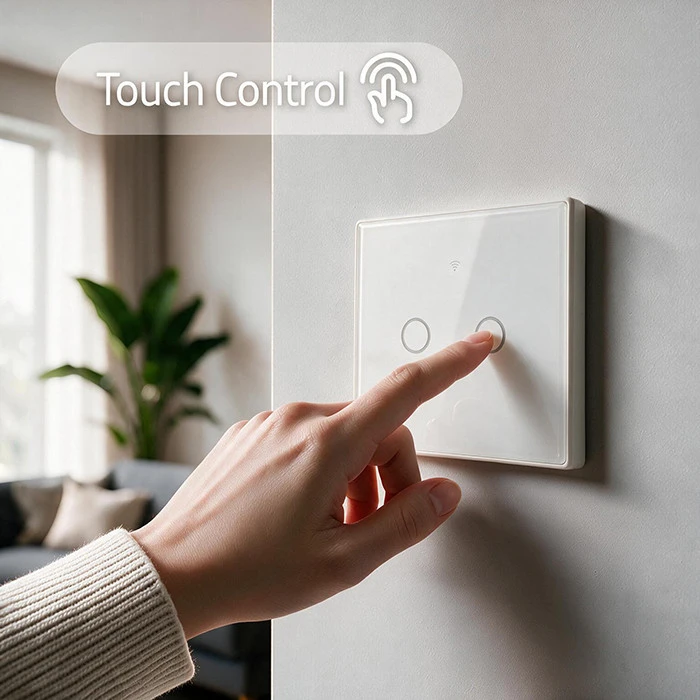 Qoltec Inteligentny dotykowy 2-kanałowy jungiklis wyłącznik światła | Wi-Fi | Timer | Tuya | Smart life | Hartowane szkło | Baltas