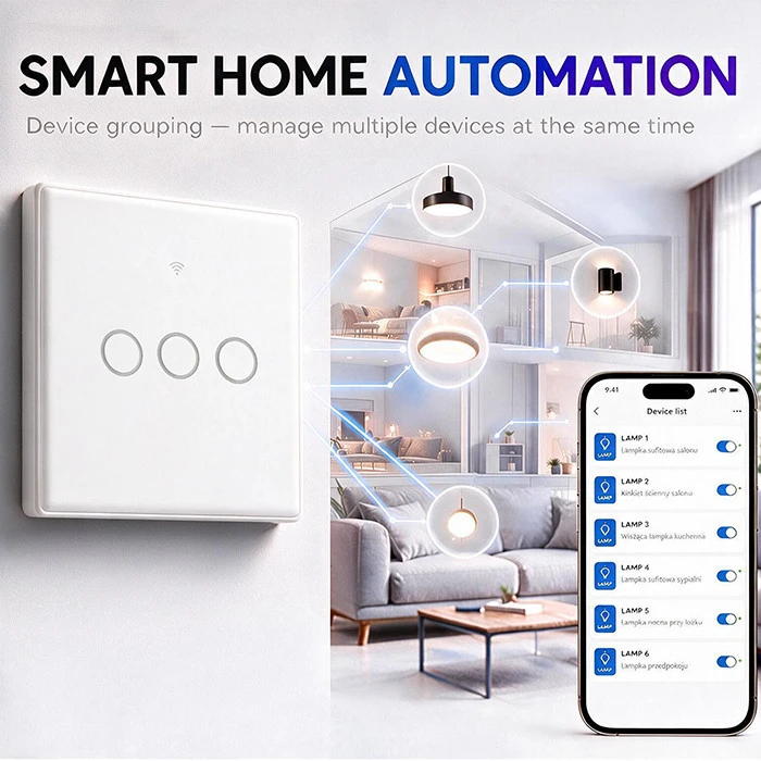 Qoltec Inteligentny dotykowy 3-kanałowy jungiklis wyłącznik światła | Wi-Fi | Timer | Tuya | Smart life | Hartowane szkło | Baltas