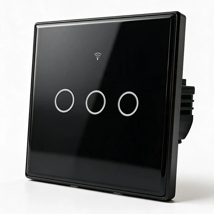 Qoltec Inteligentny dotykowy 3-kanałowy jungiklis wyłącznik światła | Wi-Fi | Timer | Tuya | Smart life | Hartowane szkło | Juodas