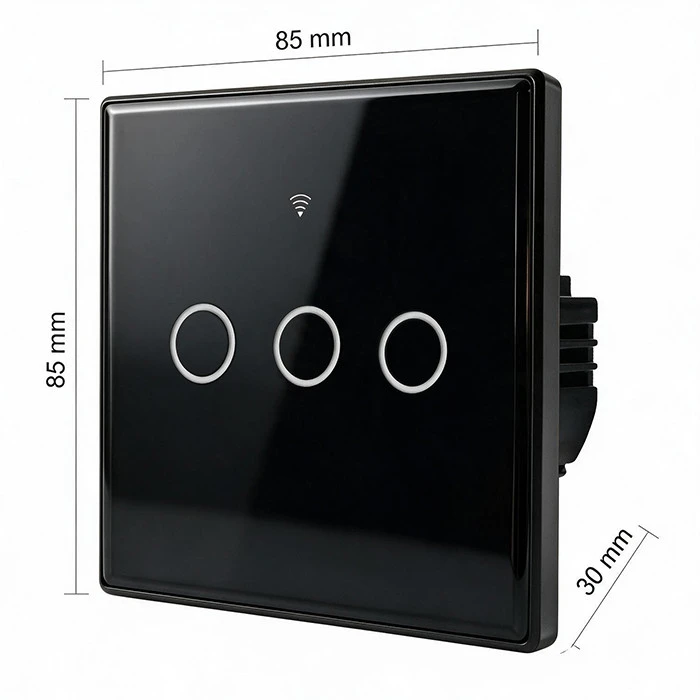 Qoltec Inteligentny dotykowy 3-kanałowy jungiklis wyłącznik światła | Wi-Fi | Timer | Tuya | Smart life | Hartowane szkło | Juodas