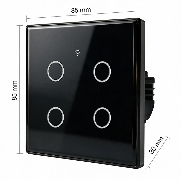 Qoltec Inteligentny dotykowy 4-kanałowy jungiklis wyłącznik światła | Wi-Fi | Timer | Tuya | Smart life | Hartowane szkło | Juodas
