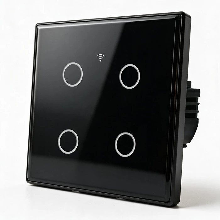 Qoltec Inteligentny dotykowy 4-kanałowy jungiklis wyłącznik światła | Wi-Fi | Timer | Tuya | Smart life | Hartowane szkło | Juodas
