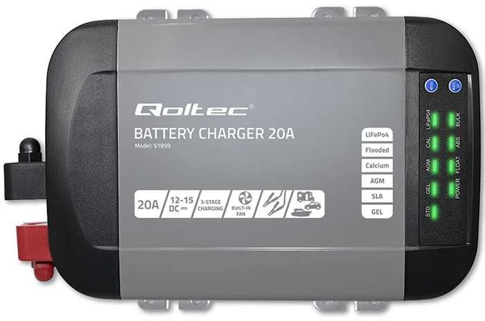 QOLTEC 51959 Smart Monolith įkroviklis LiFePO4 AGM GEL SLA akumuliatoriams / 20A / 12V