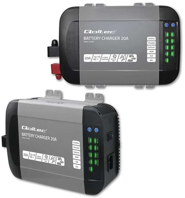 QOLTEC 51959 Smart Monolith įkroviklis LiFePO4 AGM GEL SLA akumuliatoriams / 20A / 12V