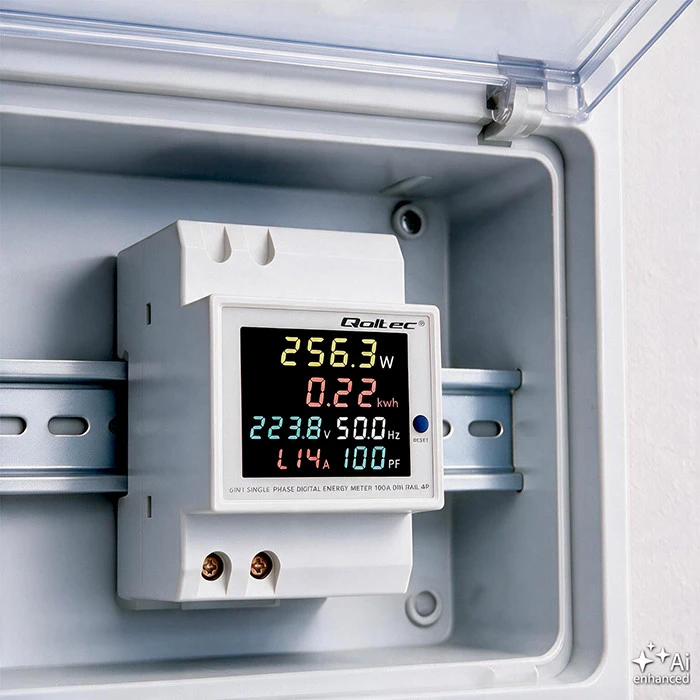 Qoltec Vienfazis skaitiklis 6v1 | energijos suvartojimo matuoklis ant DIN bėgelio | 230V | 100A | LCD | CT | 3P