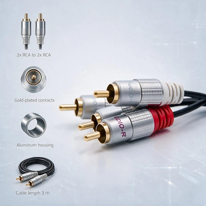QOLTEC 52338 Kabelis 2xRCA Vyriškas 2xRCA Vyriškas 3m Juodas