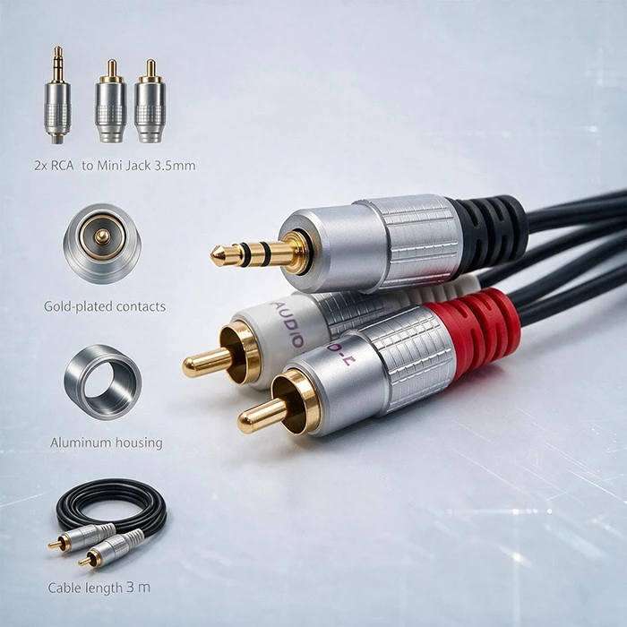 QOLTEC 52341 Kabelis 2xRCA Mini Jack 3,5mm vyriškas 2m Juodas