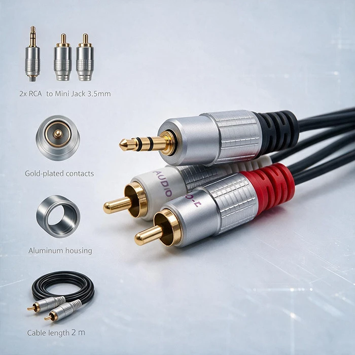 QOLTEC 52340 Kabelis 2xRCA Mini Jack 3,5mm vyriškas 2m Juodas