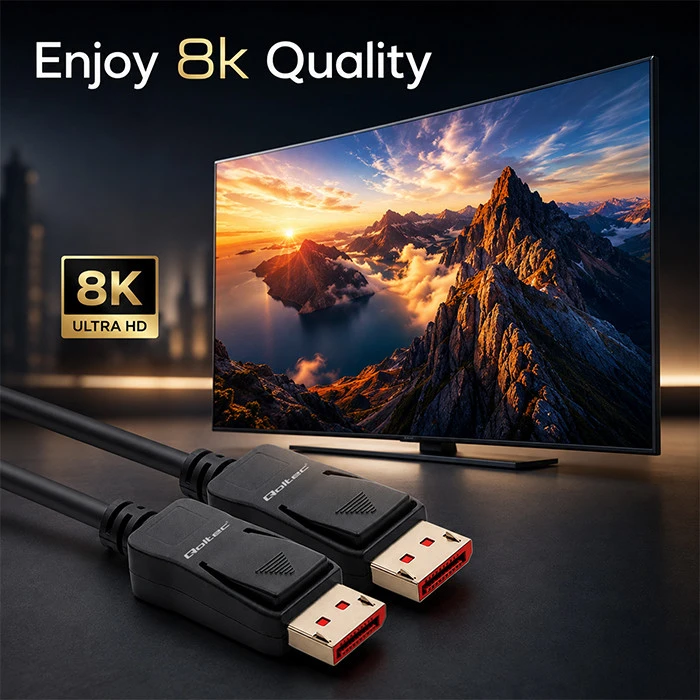 Qoltec Kabelis DisplayPort v2.1 męski | DisplayPort v2.1 męski | 8K | 54G | 2m