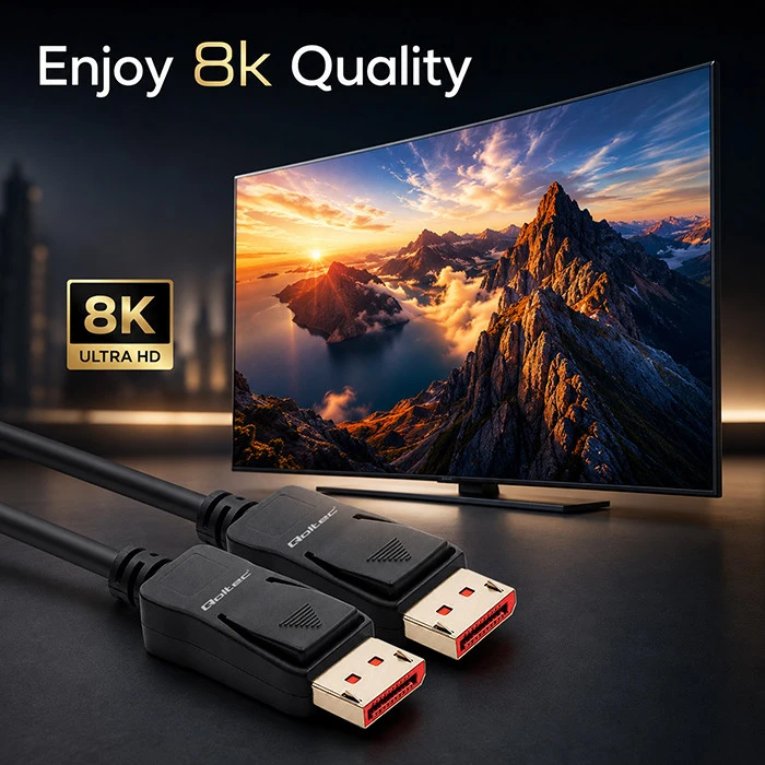 Qoltec Kabelis DisplayPort v2.1 męski | DisplayPort v2.1 męski | 8K | 54G | 0.5m