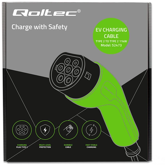 Qoltec Kabelis EV Type 2 skirtas automobilio įkrovimui | 400V | 11kW | 16A | 5 m