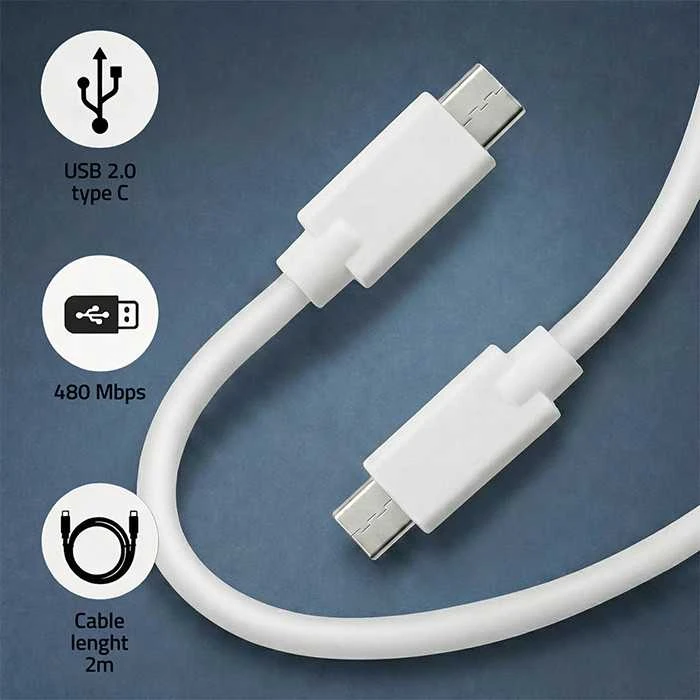 QOLTEC 52346 USB 2.0 kabelis C tipo kištukas USB 2.0 C tipo kištukas 2m Baltas