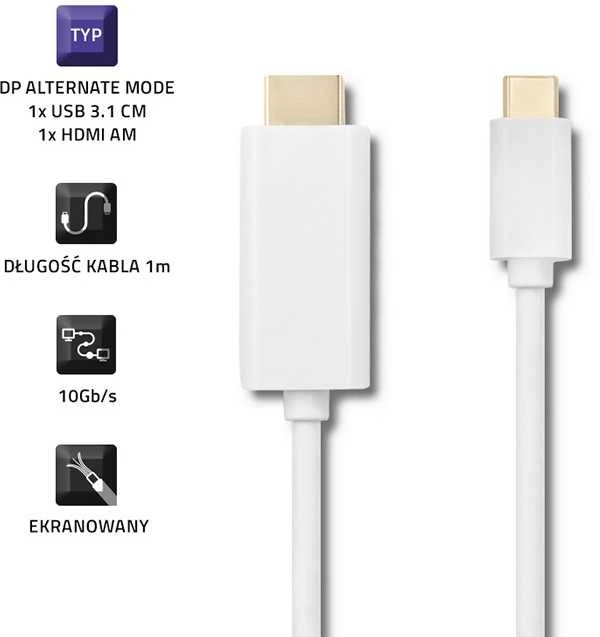QOLTEC 50414 Qoltec DisplayPort alternatyvus režimas USB 3.1 CM / HDMI AM 4Kx2K 1m