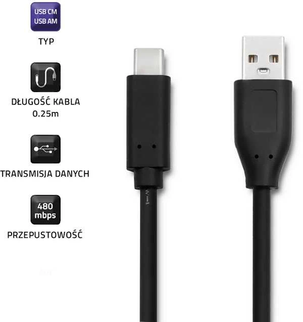 QOLTEC 50496 kabelis USB 3.1 C tipo kištukas USB 2.0 A kištukas 0,25 m