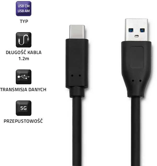 QOLTEC 50491 kabelis USB 3.1 tipo C kištukas USB 3.0 A kištukas 1,2 m