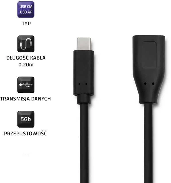 QOLTEC 50485 kabelis USB 3.1 tipo C vyriškas USB 3.0 A moteriškas 0,2 m