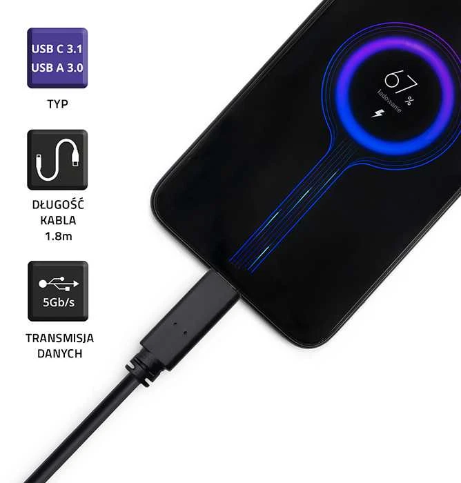 QOLTEC 50363 USB 3.1 type C male cable USB 3.0 A male 1.8m Juodas