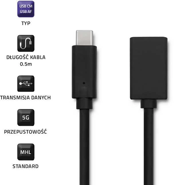 QOLTEC 50486 Qoltec Cable USB 3.1 tipo C kištukas USB 3.0 A moteriškas 0,5 m