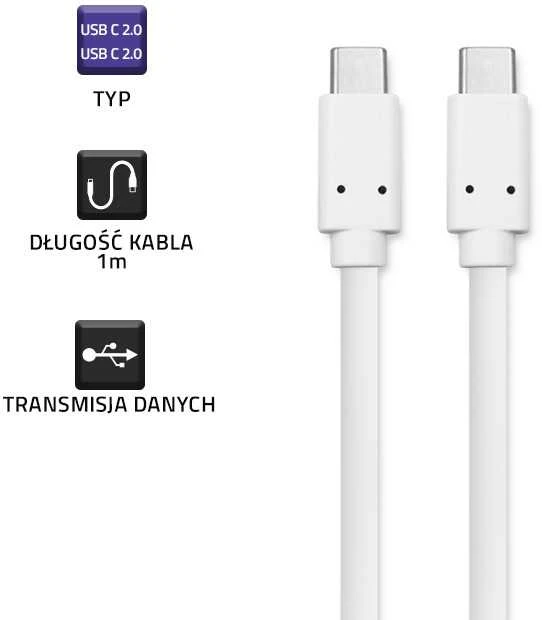 QOLTEC 50508 Kabelis USB 3.1 tipo C kištukas USB 3.1 tipo C kištukas 1m Baltas