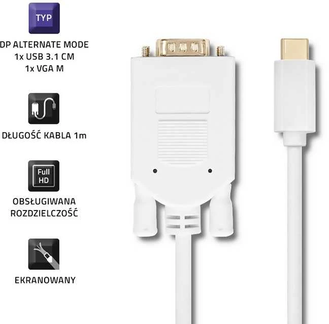 Qoltec USB 3.1 tip C vyr. / VGA vyr. kabelis 1m Full HD