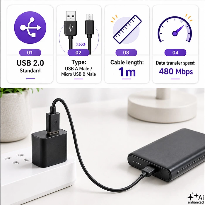 QOLTEC 50521 kabelis USB 2.0 kištukas / mikro USB kištukas