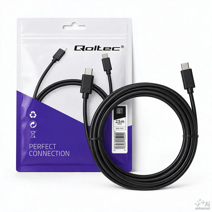 QOLTEC 52347 USB 2.0 cable type C male USB 2.0 type C male 2.5m Juodas