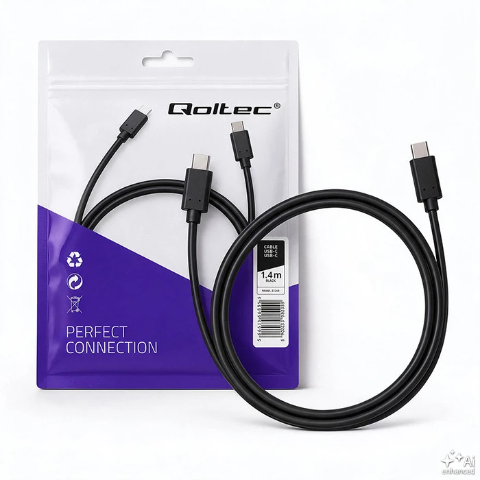 QOLTEC 52343 USB 2.0 cable type C male USB 2.0 type C male 1.4m Juodas