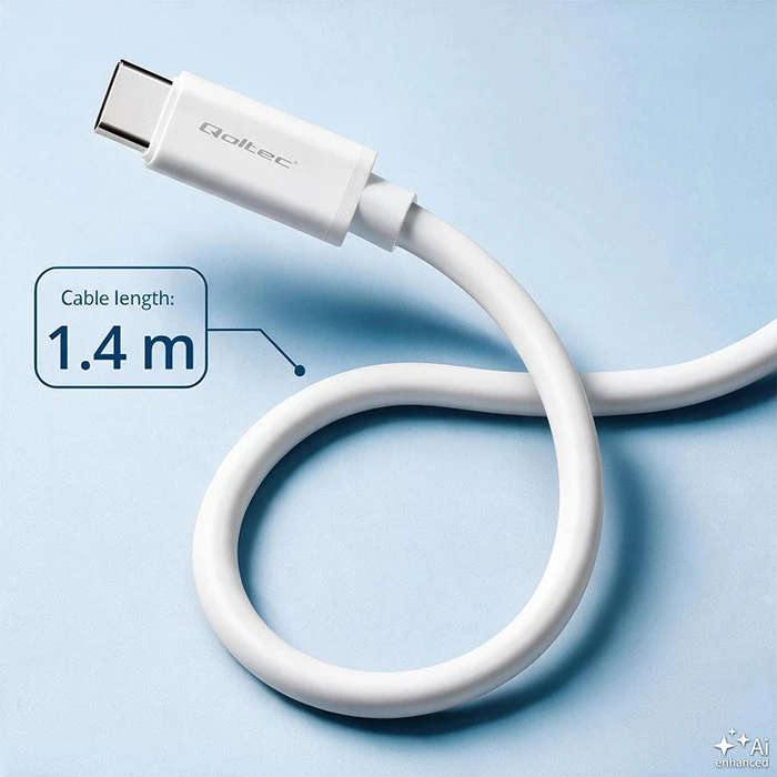 QOLTEC 52344 USB 2.0 kabelis C tipo kištukas USB 2.0 C tipo kištukas 1,4 m Baltas